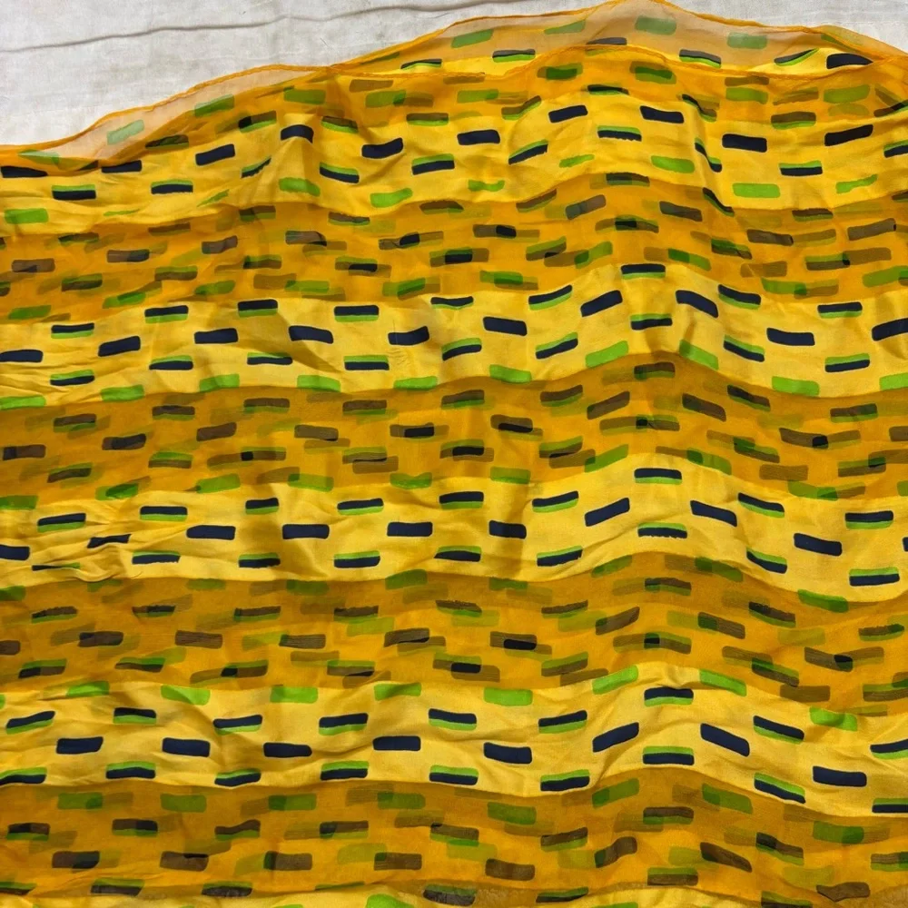 Ladies Vintage Hiroko‎ Kapp 100% Silk Neck Scarf, Yellow, Green and Black